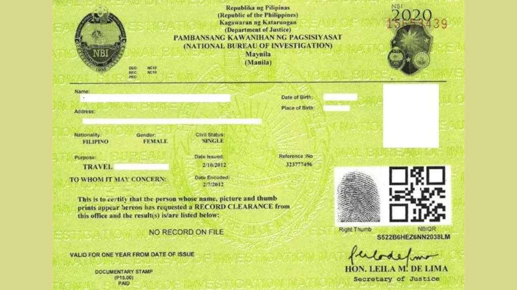 sample of nbi clearance for abroad